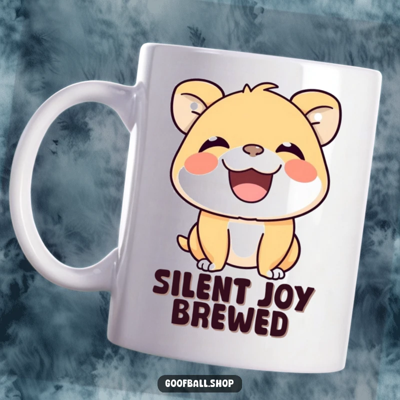 Funny Mug with a cheerful animal showing a wide, infectious grin, as if letting out a silent, joyous squeak of delight.