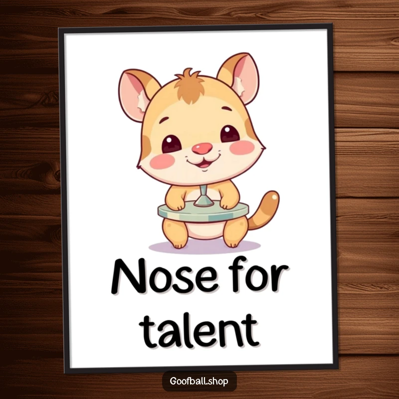 Funny Digital Art Print of a determined animal incredibly balancing a spinning plate on its nose, a humorous and skilled performance.