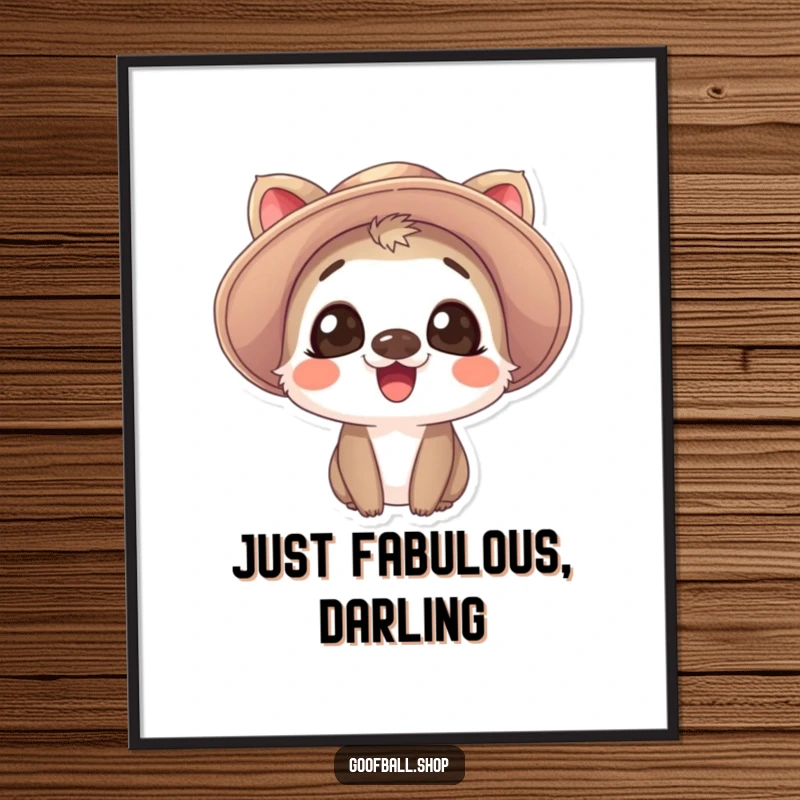 Funny Digital Art: A giggling animal with large, expressive eyes wears a comically oversized, floppy hat, radiating pure, infectious joy.