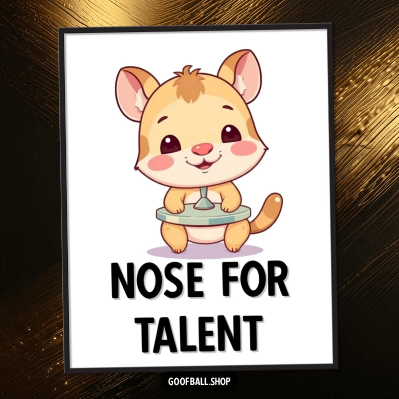 Funny Poster capturing a playful animal's intense focus while balancing a spinning plate on its nose, a moment of pure comedic effort.