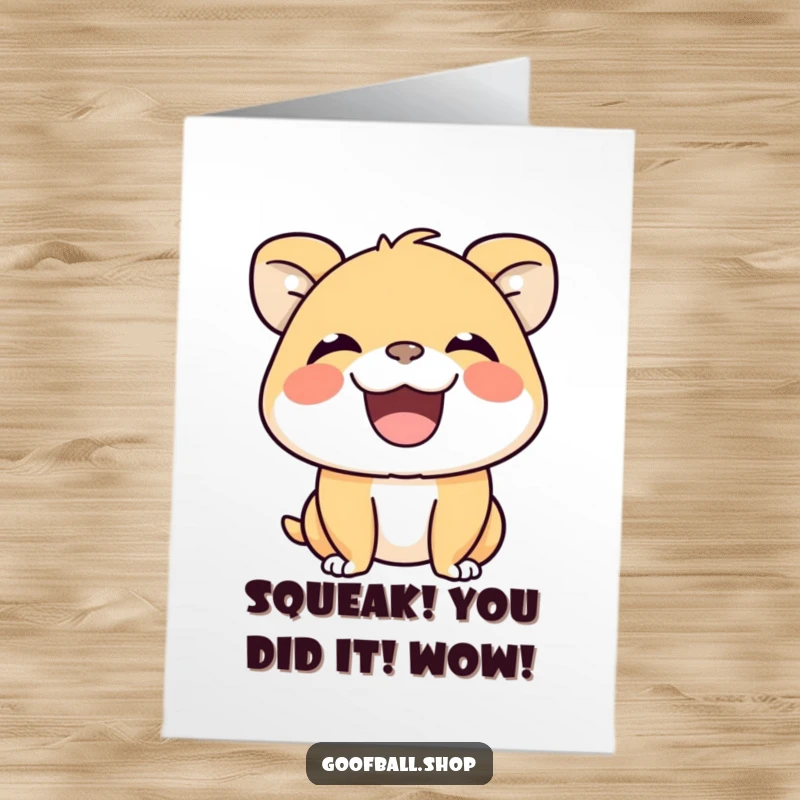 Funny Free Printable Congratulations Card: A happy animal's wide, infectious grin, letting out an unseen squeak of celebration.