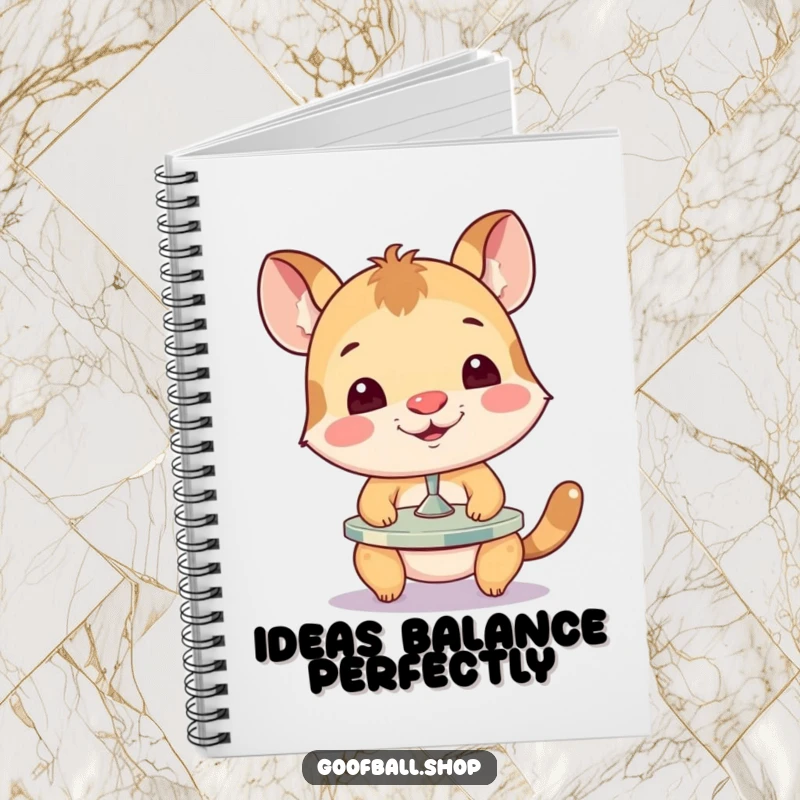 Funny Notebook cover showing a determined animal balancing a spinning plate on its nose, inspiring focused creativity with humor.