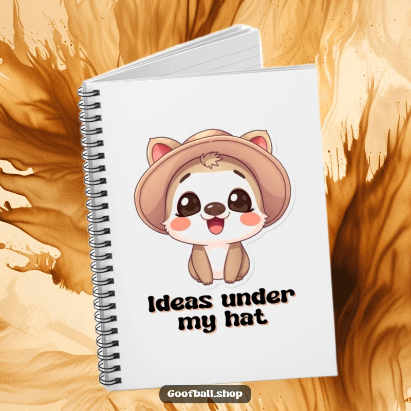 Funny Notebook: A giggling animal with expressive eyes wears a comically oversized floppy hat, perfect for jotting down ideas.
