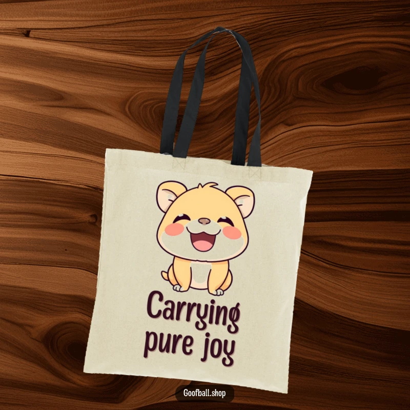 Funny Tote Bag featuring a cheerful animal with an immense grin, capturing the essence of silent, delighted squeaking.
